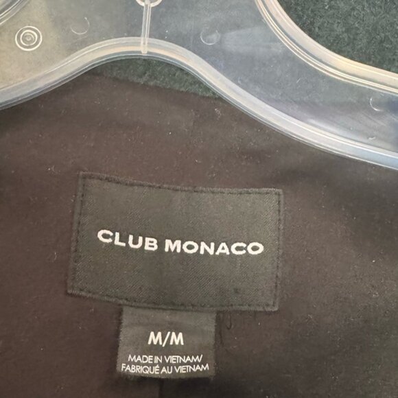 Club Monaco Wool Boucle Zipper Pea Coat Pockets Jacket Green Gold Minimalist M - Picture 10 of 16